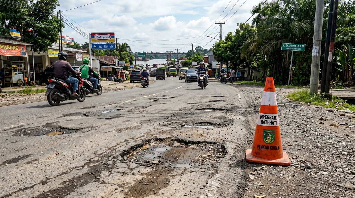 Lubang Jalan Cukup Dalam Dekat Simpang Tiga Jl. Pesut Telah Diperbaiki