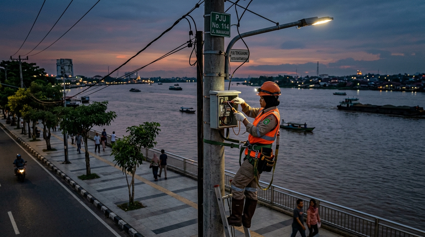 Lampu Dermaga Penyeberangan Tradisional Kota Bangun Padam Total