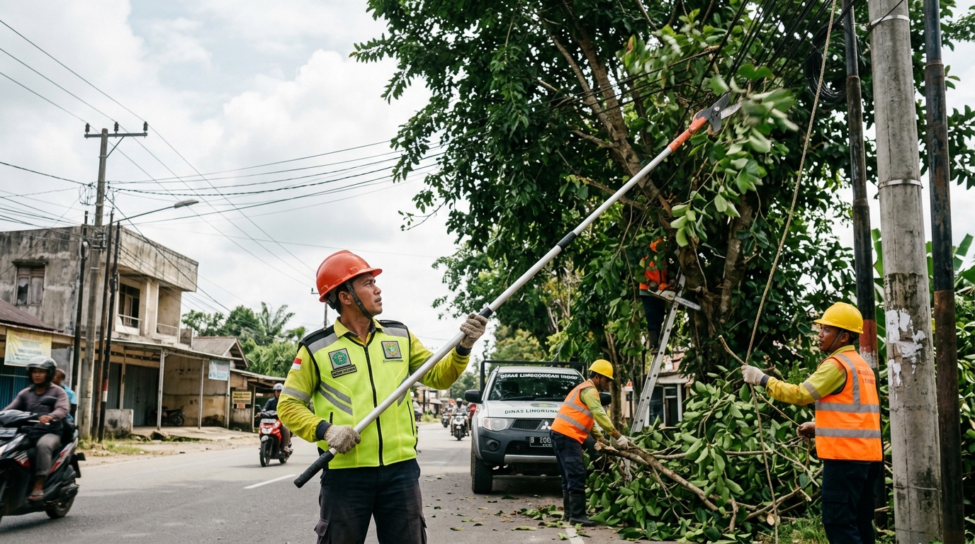 Dahan Pohon Rindang Menyentuh Kabel Listrik Tegangan Menengah di Jl. Wolter Monginsidi